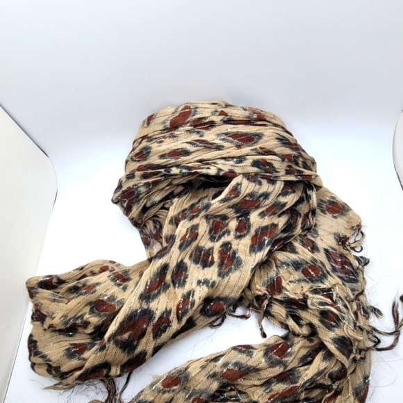 FreshBrewed Metallic Animal Print Cotton Blend Fringed Scarf - Picture 5 of 8